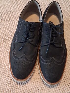Unlisted Black Brogue Wingtip Derby Shoes with Tan Welt